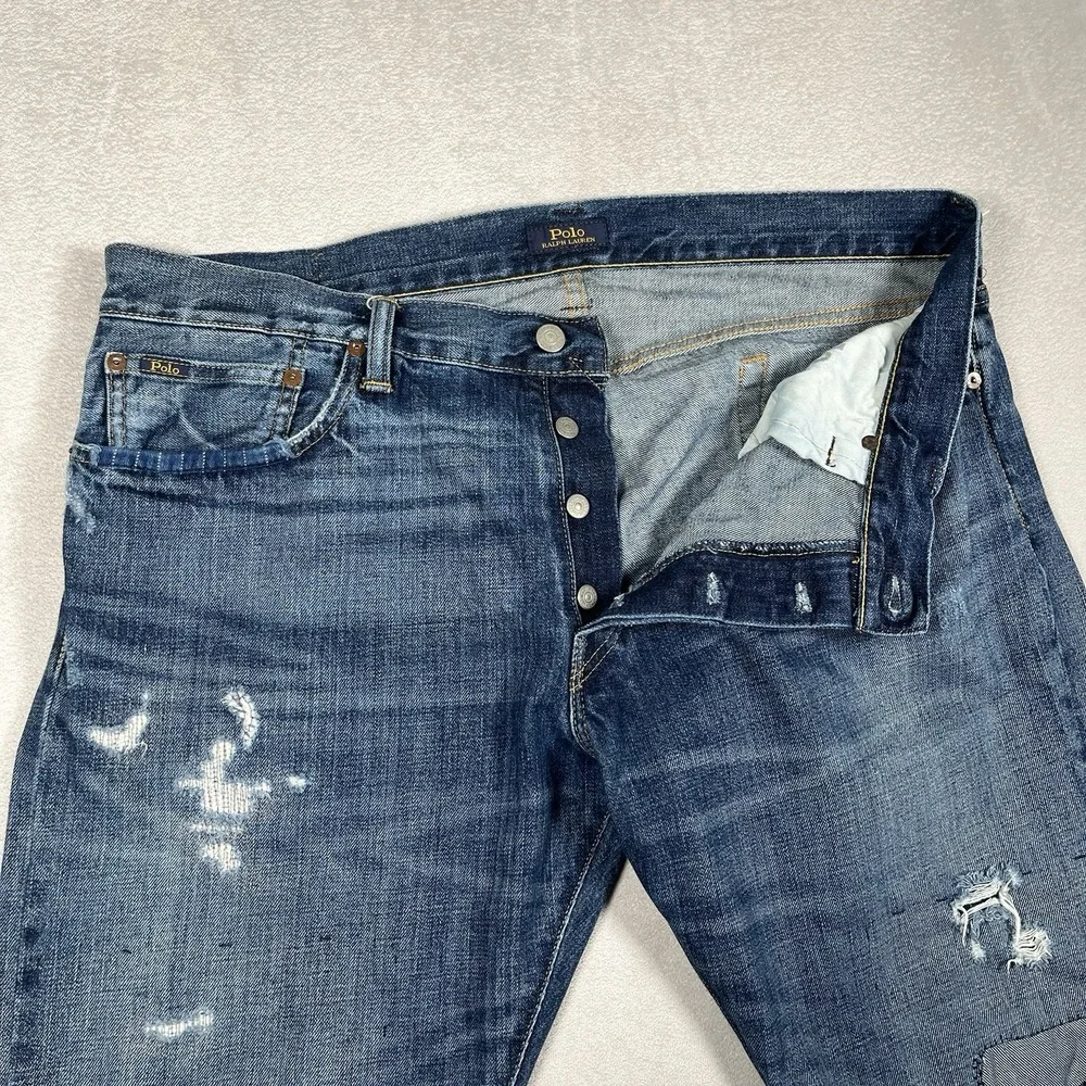 Polo Ralph Lauren Sullivan Slim Jeans Men's 36x32 Button Fly Distressed Patched